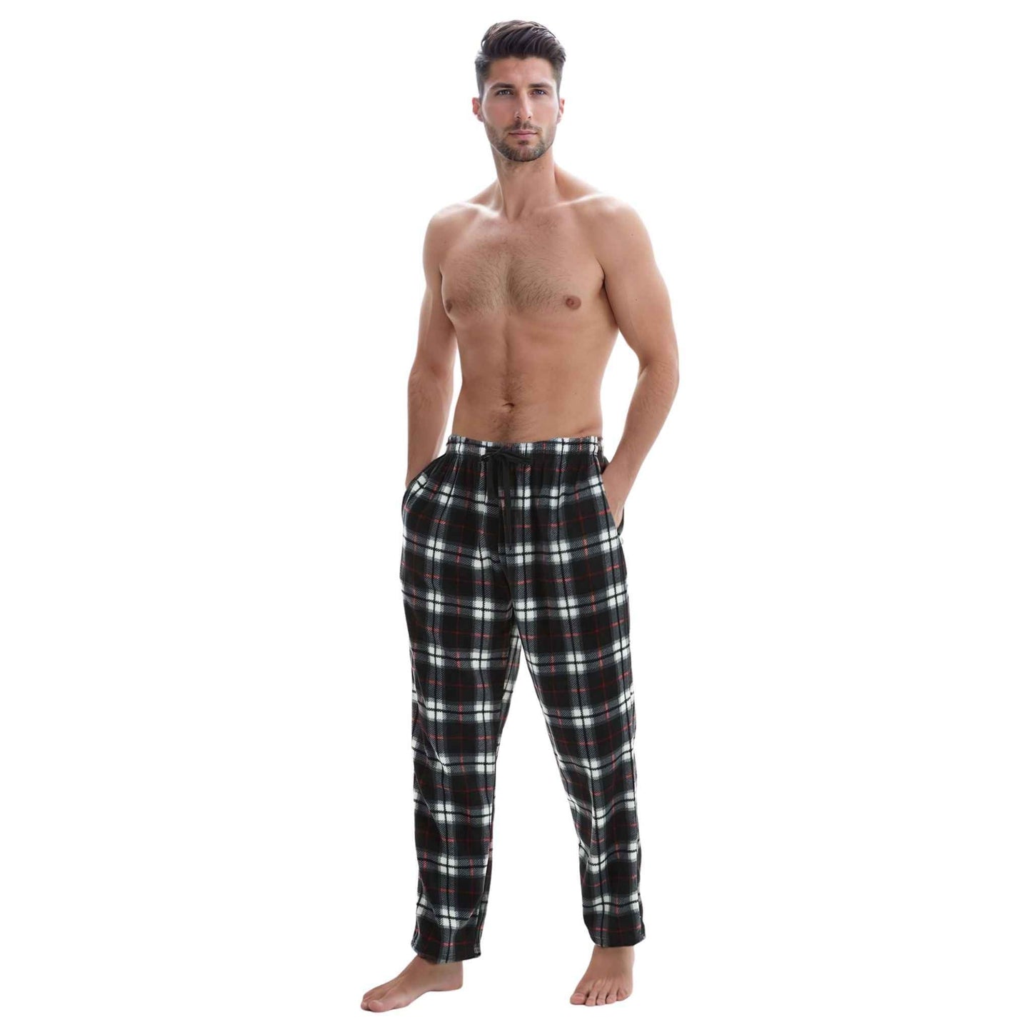 Men's Fleece Loungewear Pants - Black Red Pajama Bottoms for Ultimate Comfort and Style