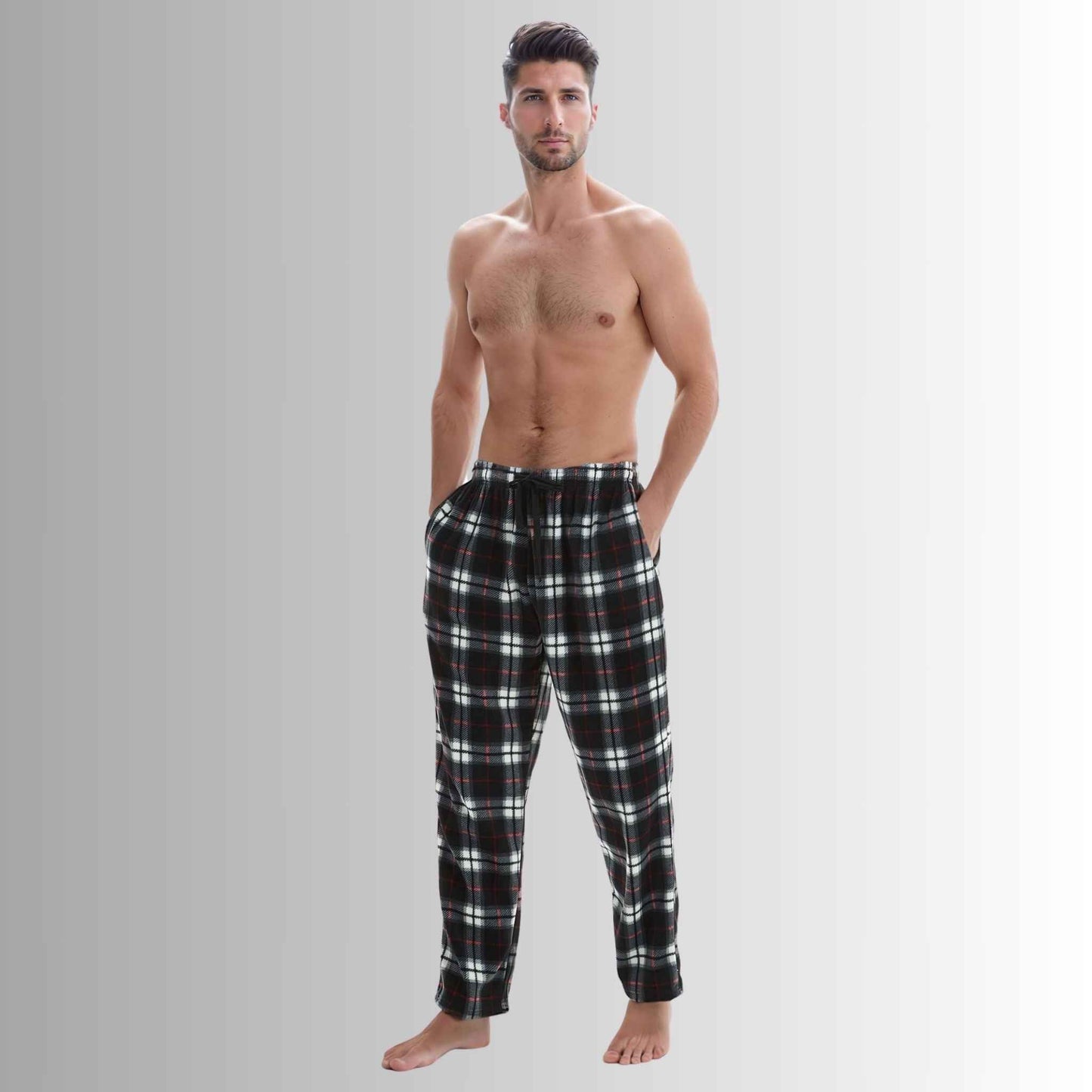Men's Fleece Loungewear Pants - Black Red Pajama Bottoms for Ultimate Comfort and Style