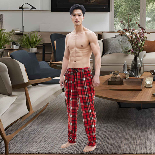 Men's Fleece Pajama Pants in Red and Black - Comfort and Style