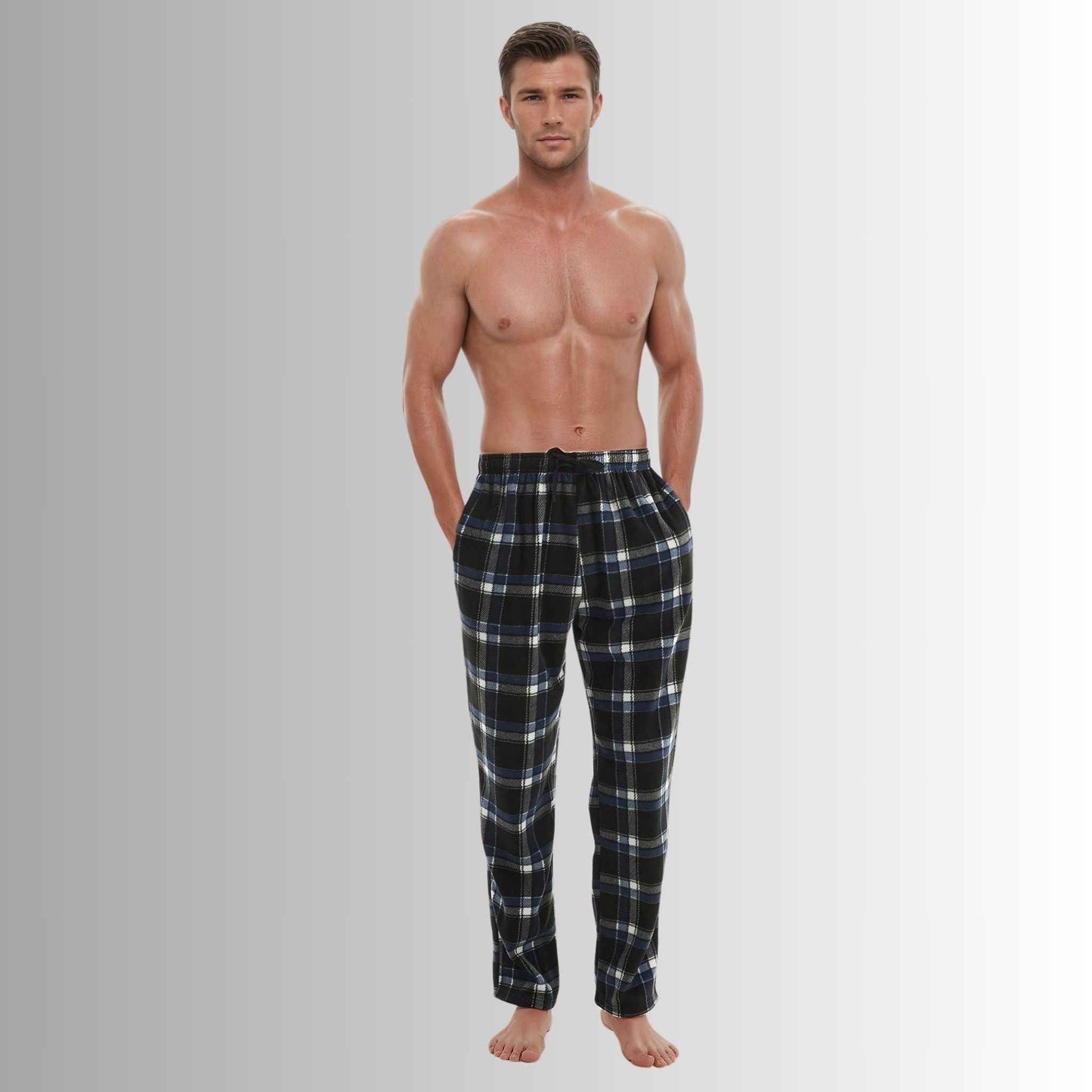Men's Blue Black Fleece Pyjama Bottoms - Comfortable Lounge Pants