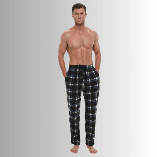 Men's Blue Black Fleece Pyjama Bottoms - Comfortable Lounge Pants