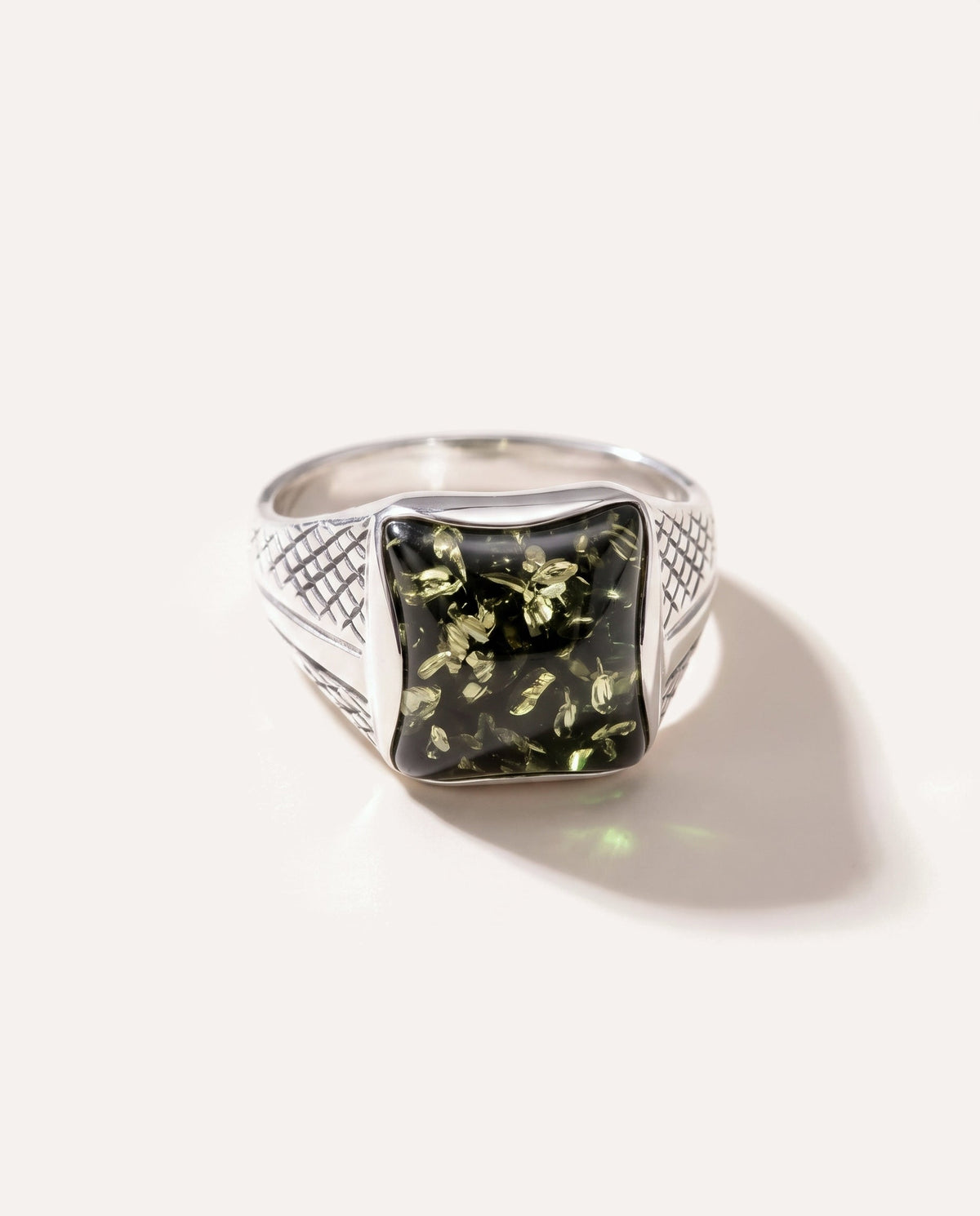 Men's Green Amber Solitaire Ring