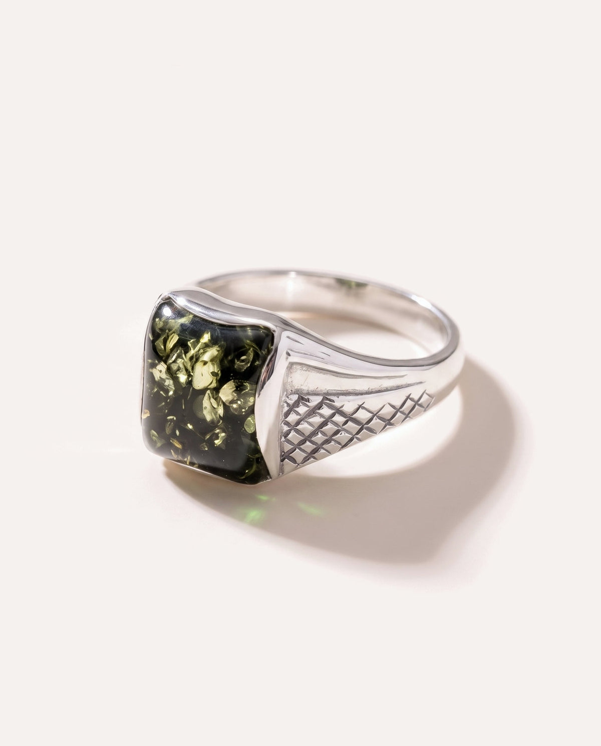 Men's Green Amber Solitaire Ring