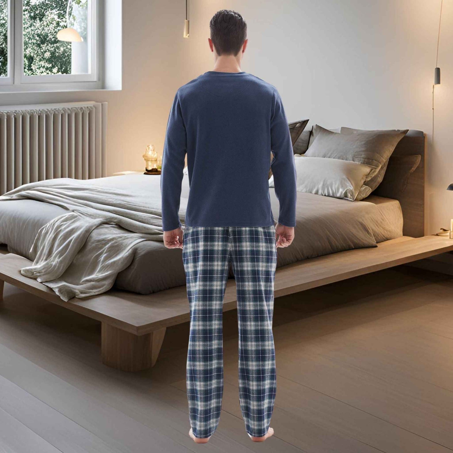 Men's Thermal Pyjama Set with Cotton Bottoms, Available in Sizes M-XXL