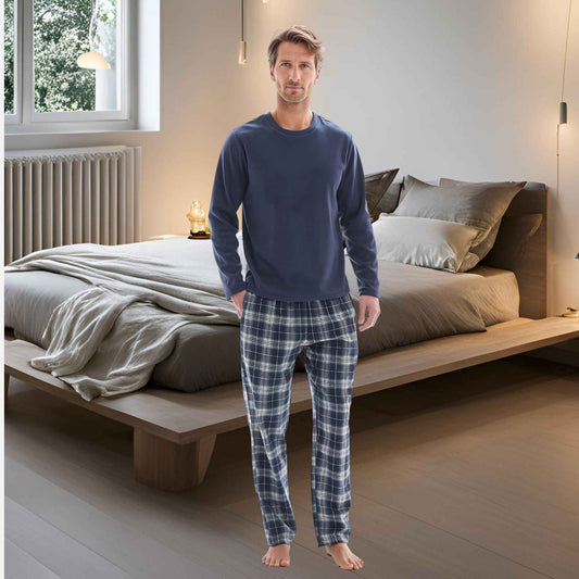 Men's Thermal Pyjama Set with Cotton Bottoms, Available in Sizes M-XXL
