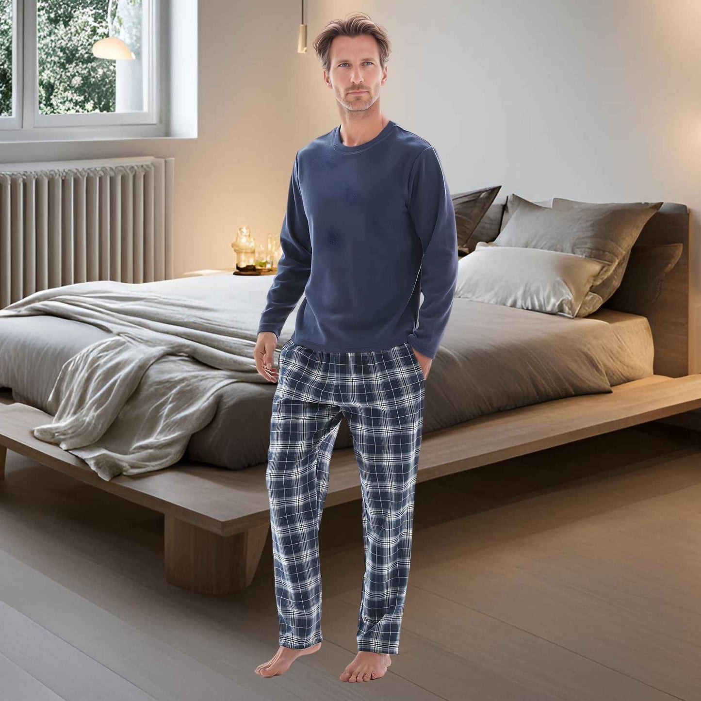 Men's Thermal Pyjama Set with Cotton Bottoms, Available in Sizes M-XXL