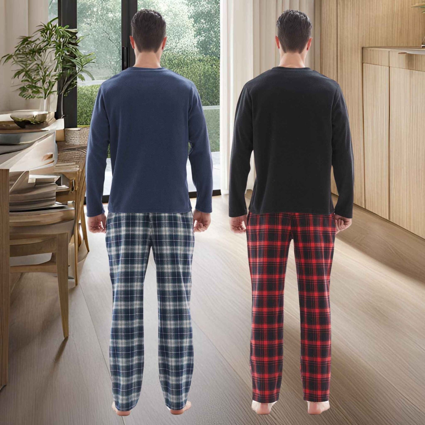 Men's Thermal Fleece Lounge Set with Cozy Check Cotton Pants