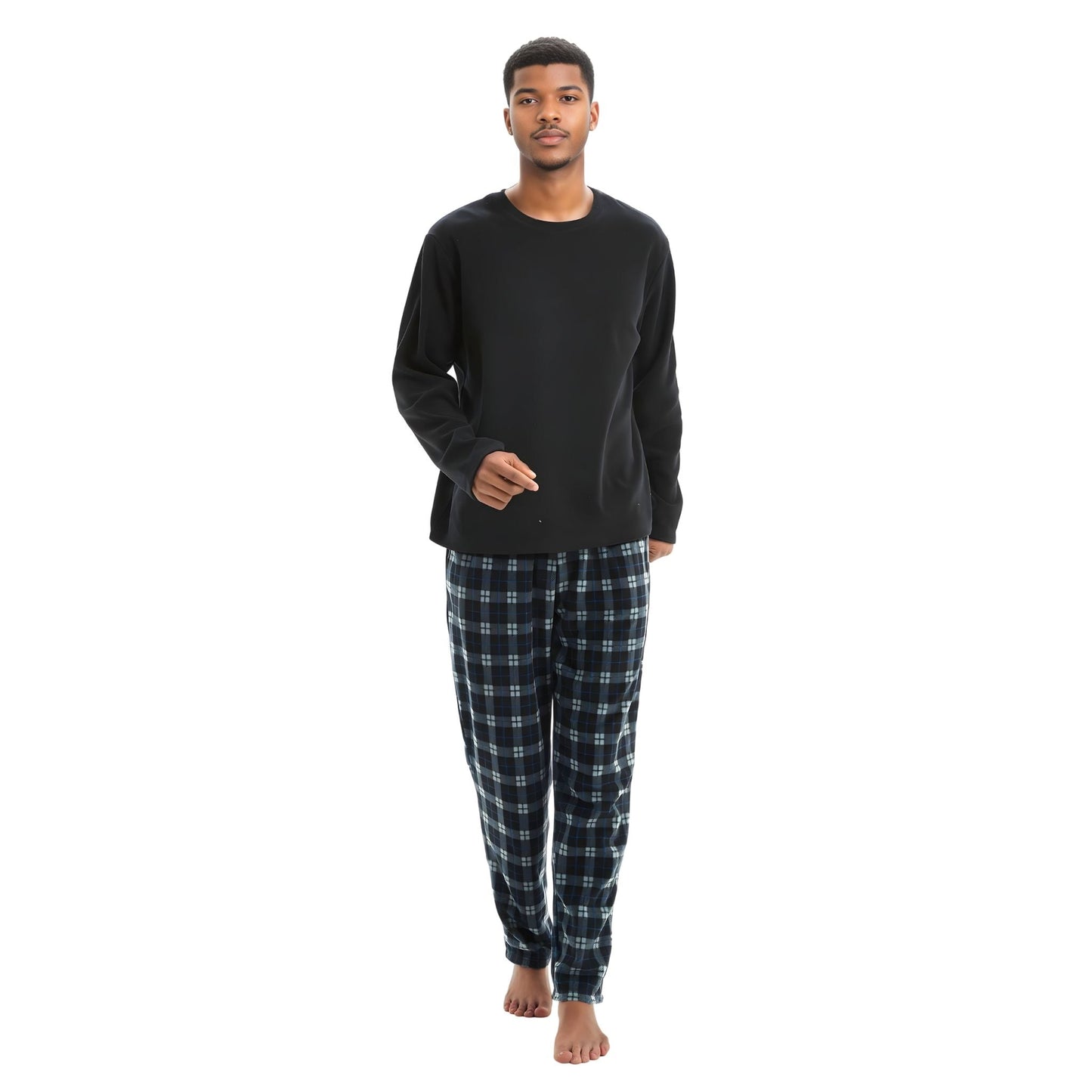 Men's Fleece Pyjama Set - Black Long Sleeve Loungewear