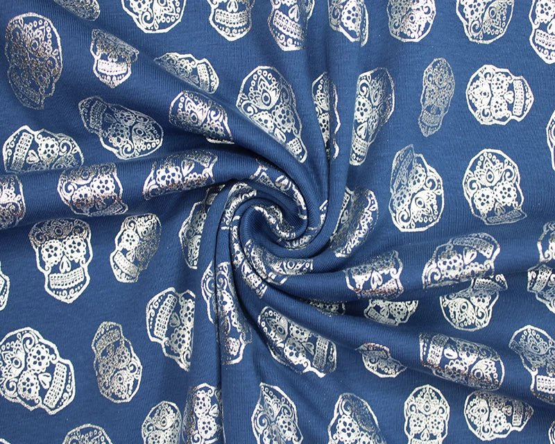 Metallic Skulls Cotton Stretch Jersey Halloween 200 GSM 95/5 Lycra 4 Way Stretch