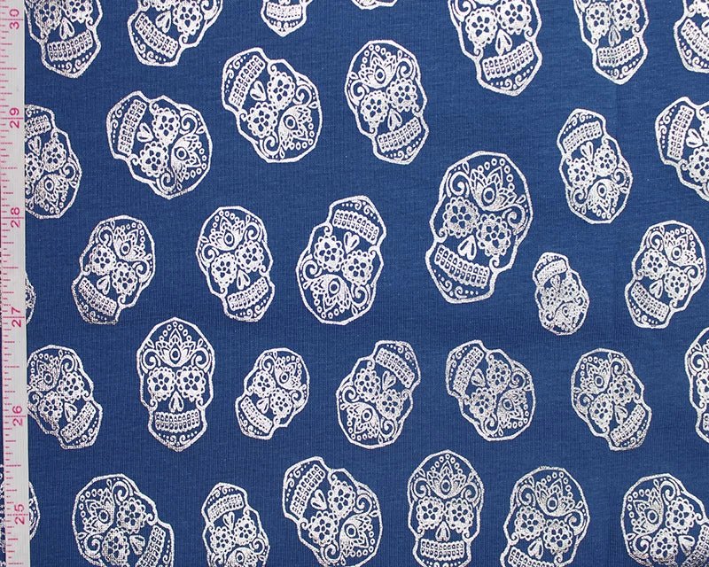 Metallic Skulls Cotton Stretch Jersey Halloween 200 GSM 95/5 Lycra 4 Way Stretch