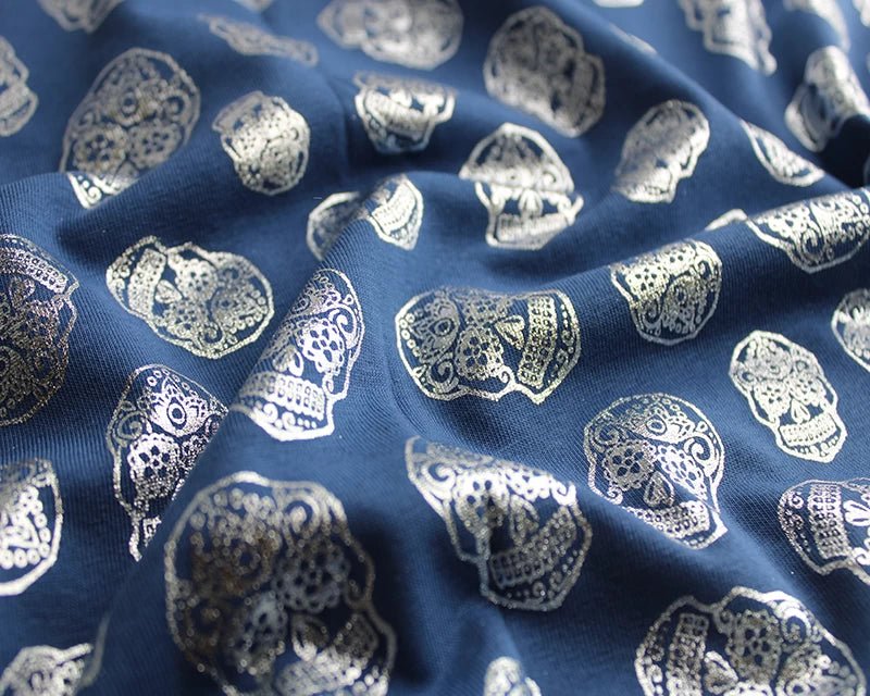 Metallic Skulls Cotton Stretch Jersey Halloween 200 GSM 95/5 Lycra 4 Way Stretch