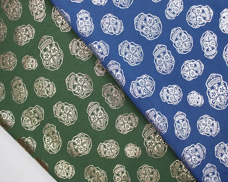 Metallic Skulls Cotton Stretch Jersey Halloween 200 GSM 95/5 Lycra 4 Way Stretch