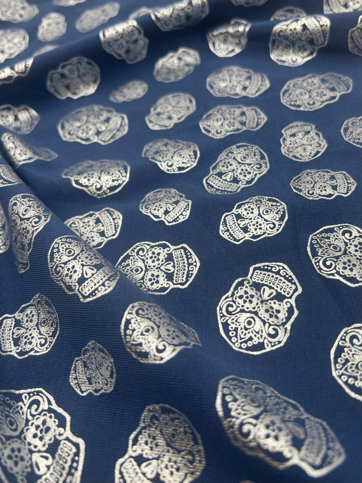 Metallic Skulls Cotton Stretch Jersey Halloween 200 GSM 95/5 Lycra 4 Way Stretch