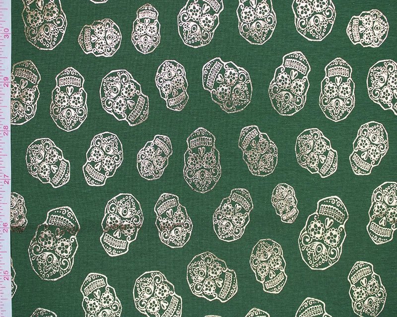Metallic Skulls Cotton Stretch Jersey Halloween 200 GSM 95/5 Lycra 4 Way Stretch