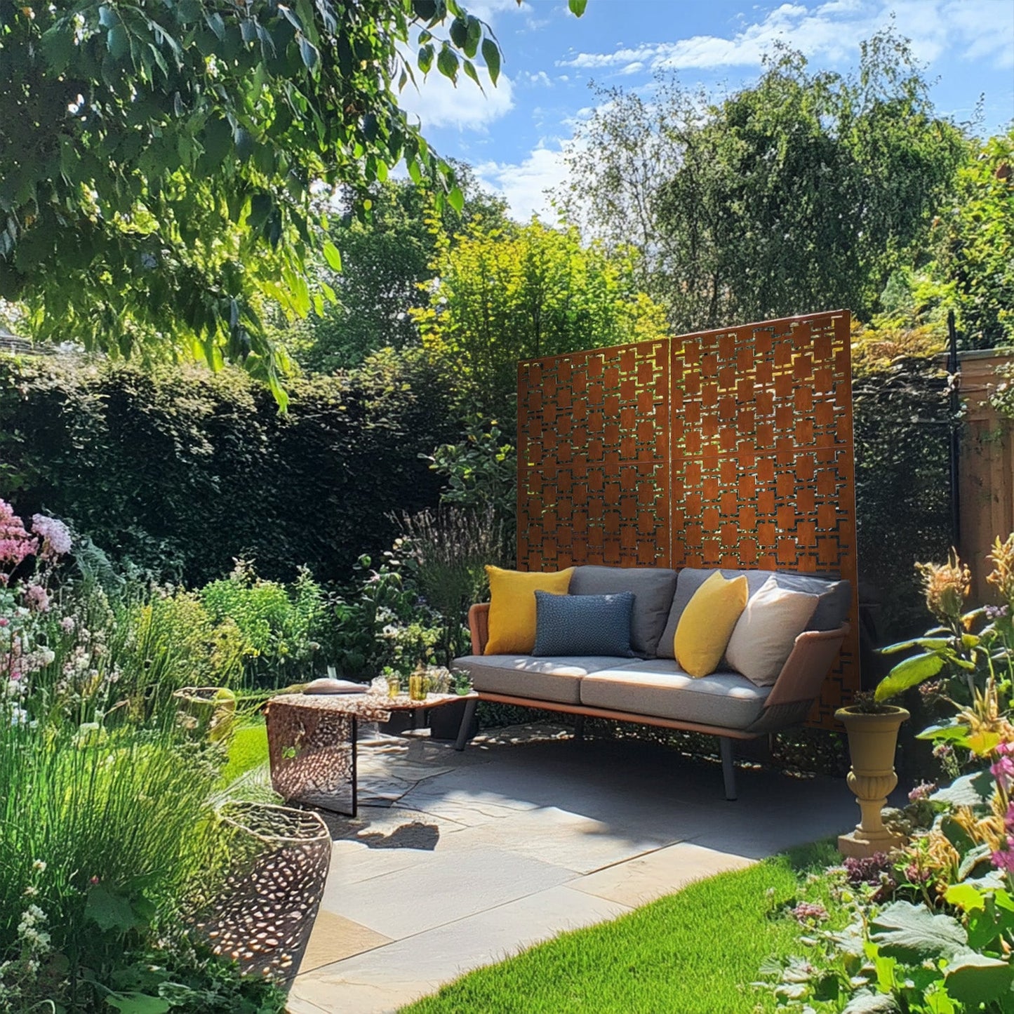 Metal Indoor/Outdoor Privacy Screen with Stand 120cm x 180cm - Squares