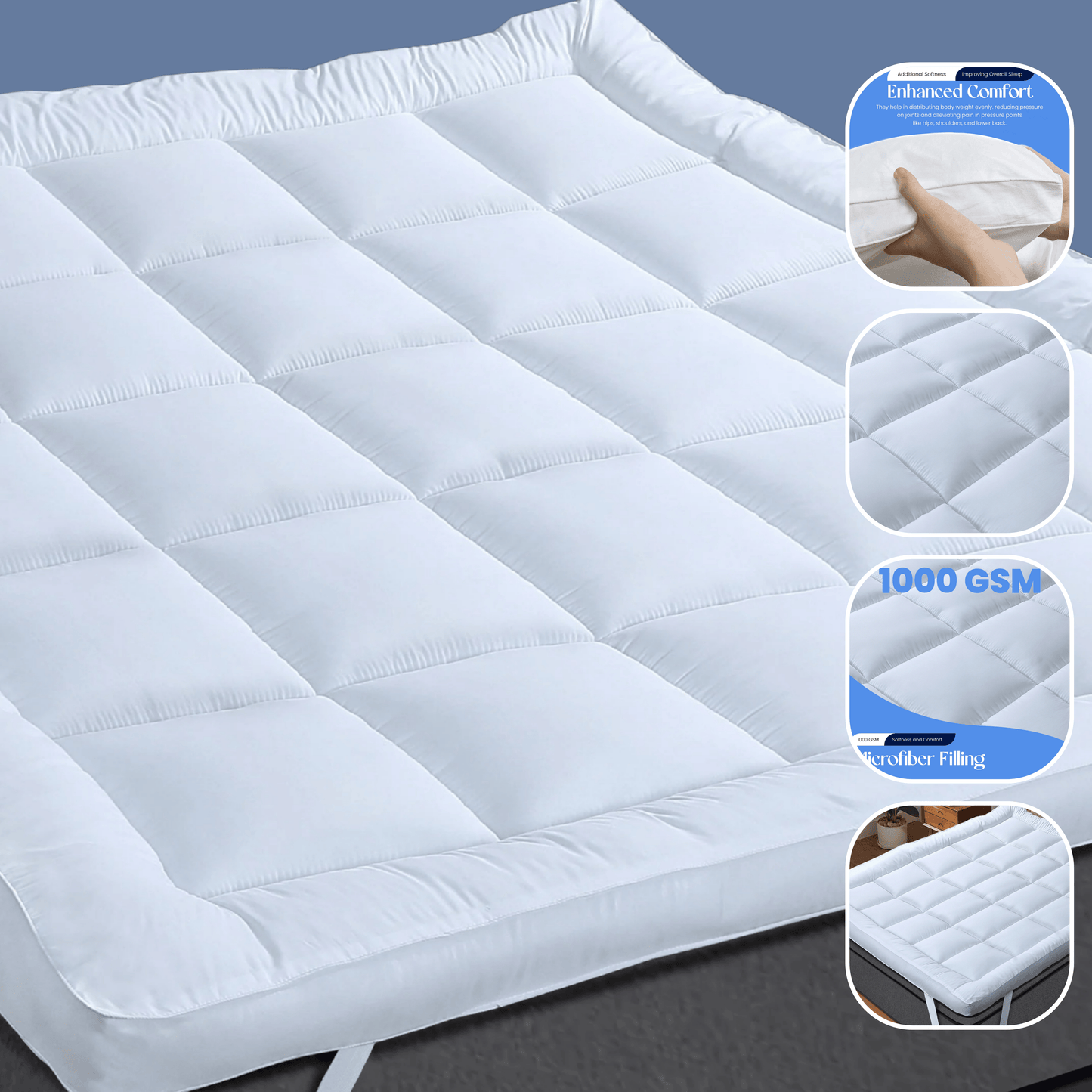 Microfibre Mattress Topper Heavy Fill Extra Deep Super Soft Anti-Allergy Bed Topper for Ultimate Comfort by OLIVIA ROCCO