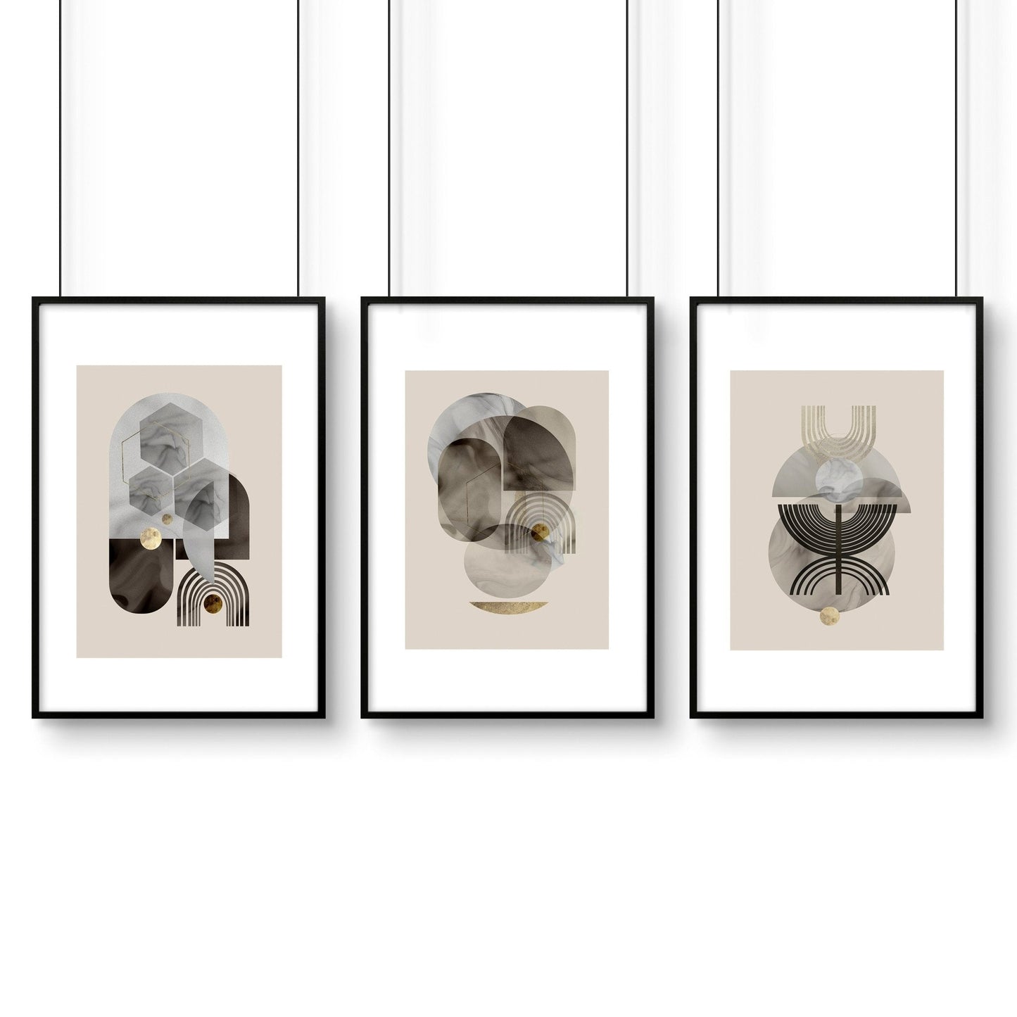 Wall art neutral | set of 3 framed wall art prints