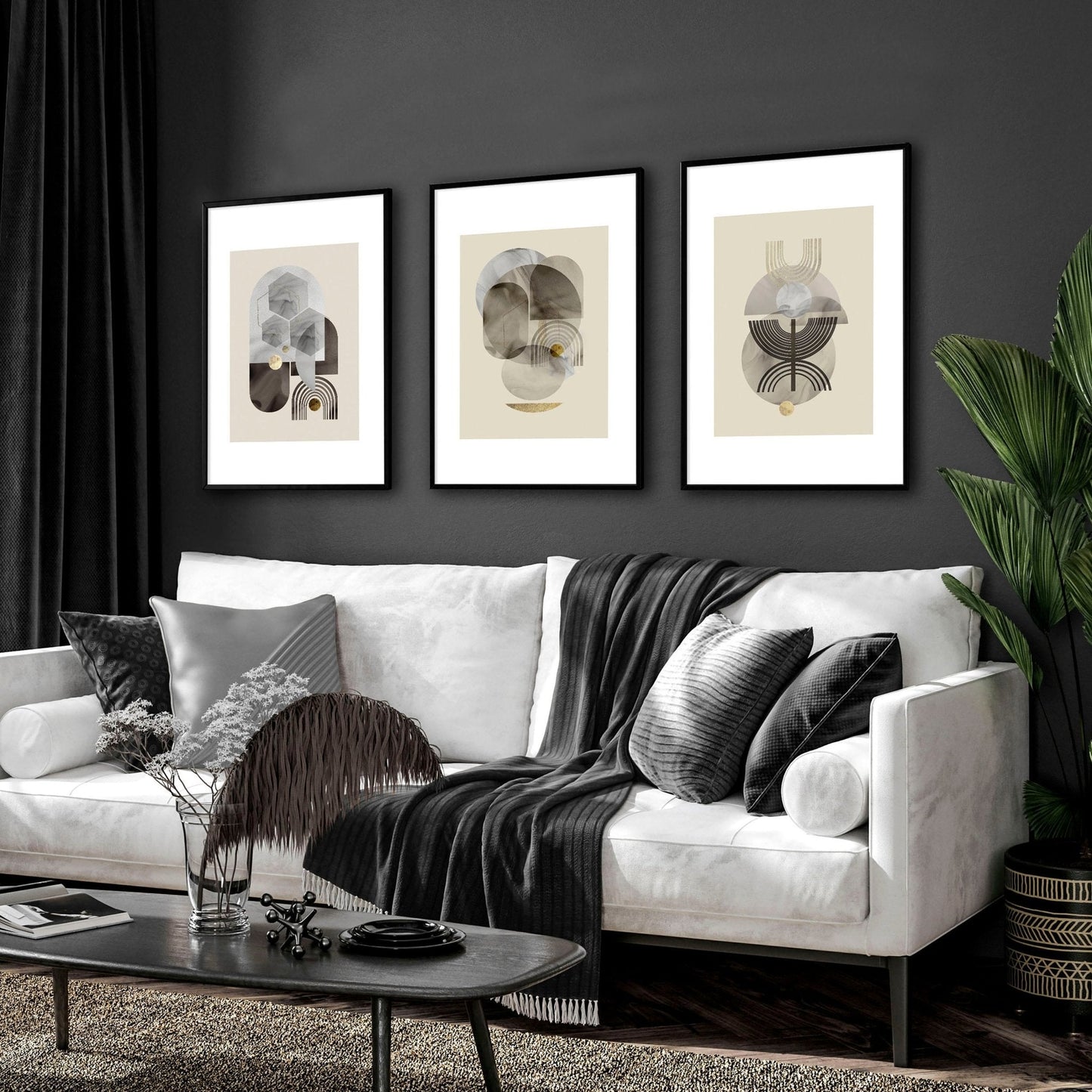 Wall art neutral | set of 3 framed wall art prints