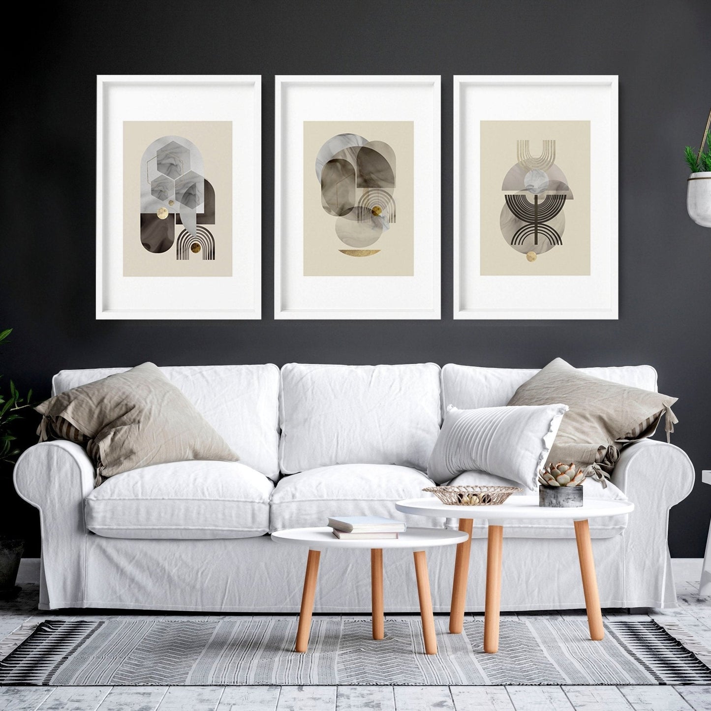 Wall art neutral | set of 3 framed wall art prints