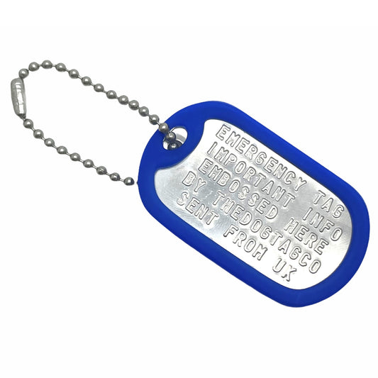 Military Dog Tag Stainless Steel Single Keychain, Emergency, Luggage Tag, Supplied supplied with 4" chain