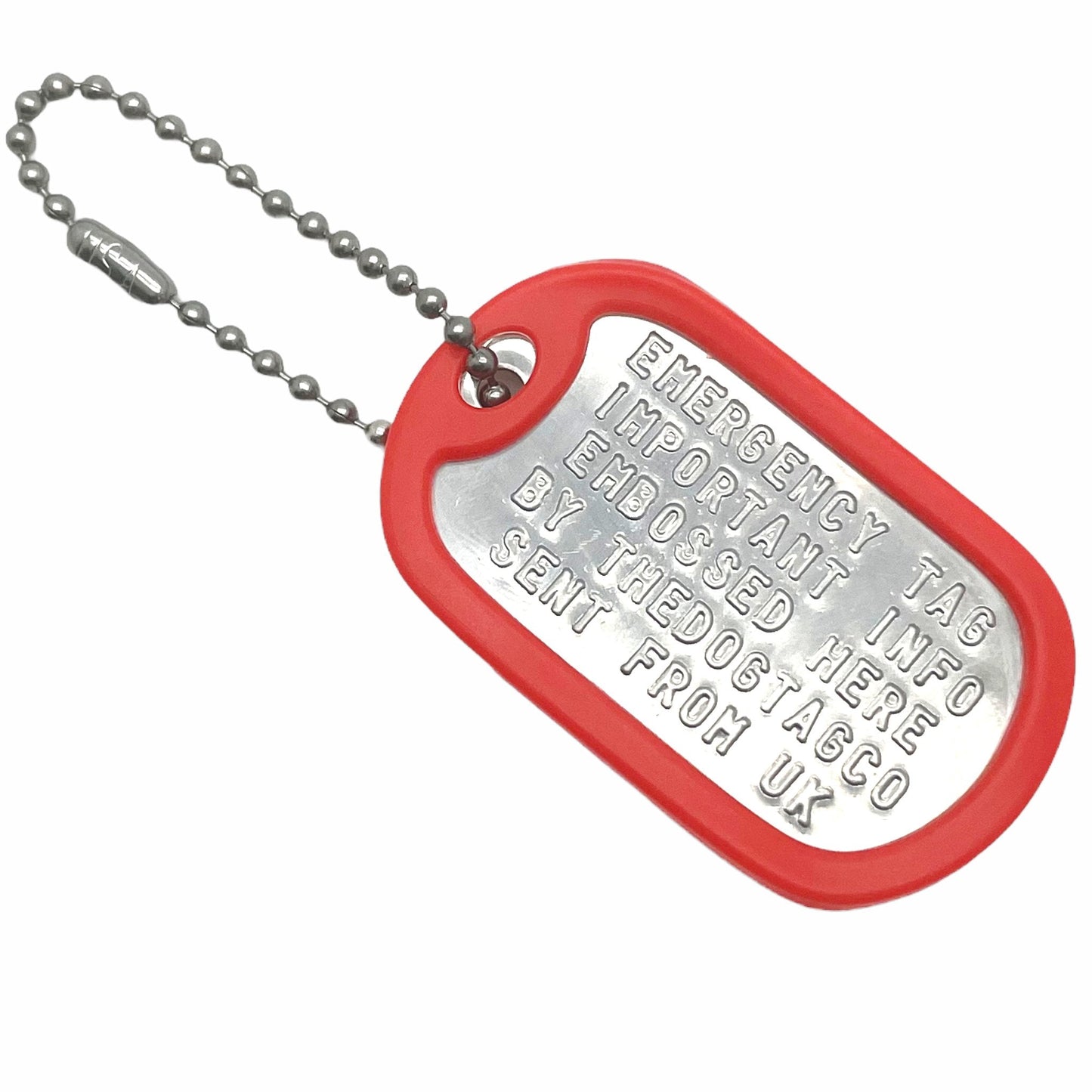 Military Dog Tag Stainless Steel Single Keychain, Emergency, Luggage Tag, Supplied supplied with 4" chain
