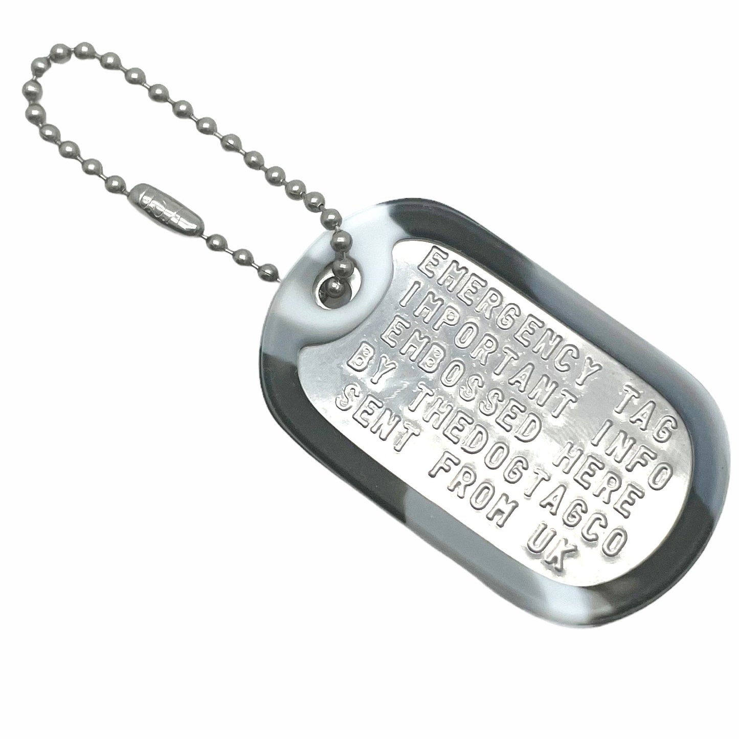 Military Dog Tag Stainless Steel Single Keychain, Emergency, Luggage Tag, Supplied supplied with 4" chain