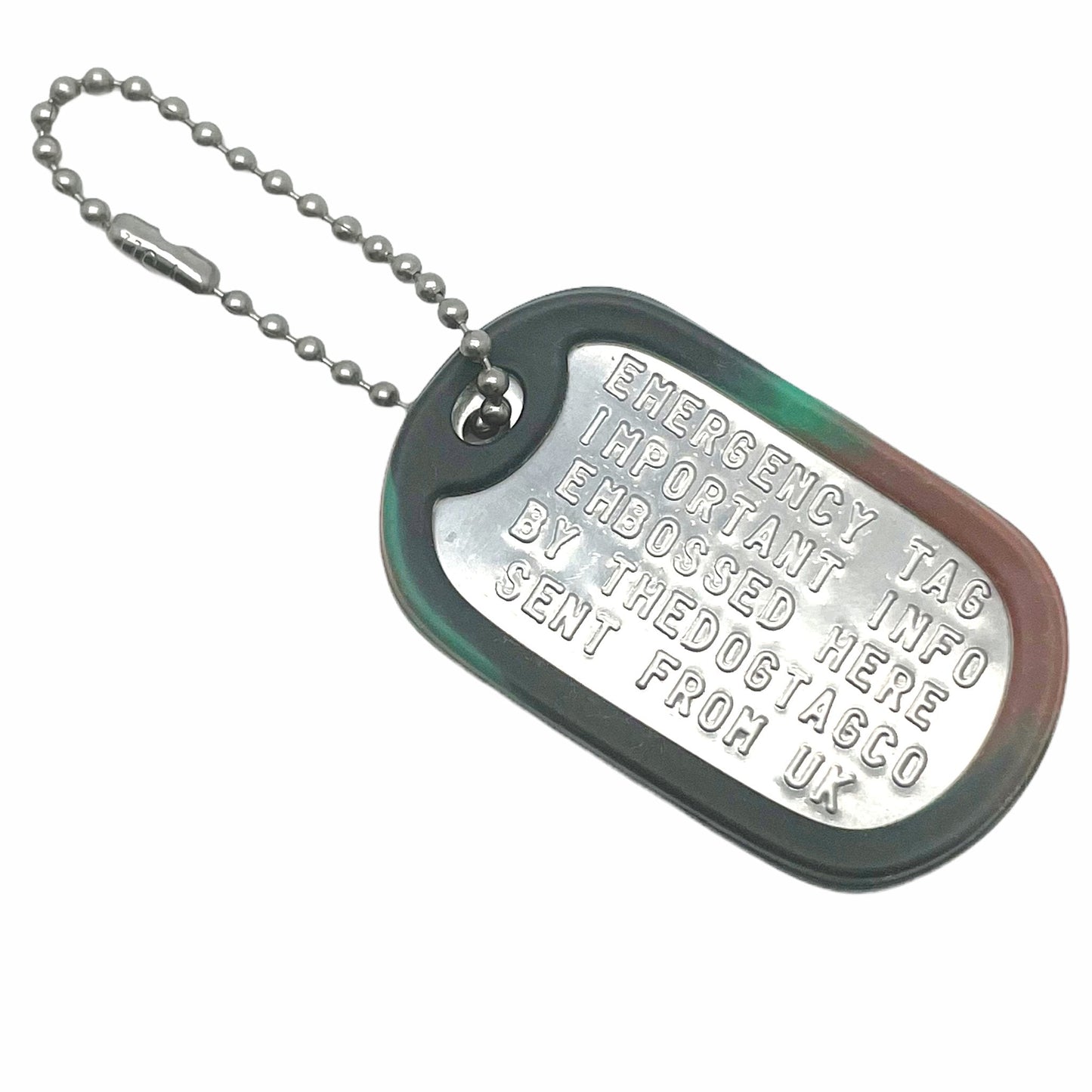 Military Dog Tag Stainless Steel Single Keychain, Emergency, Luggage Tag, Supplied supplied with 4" chain
