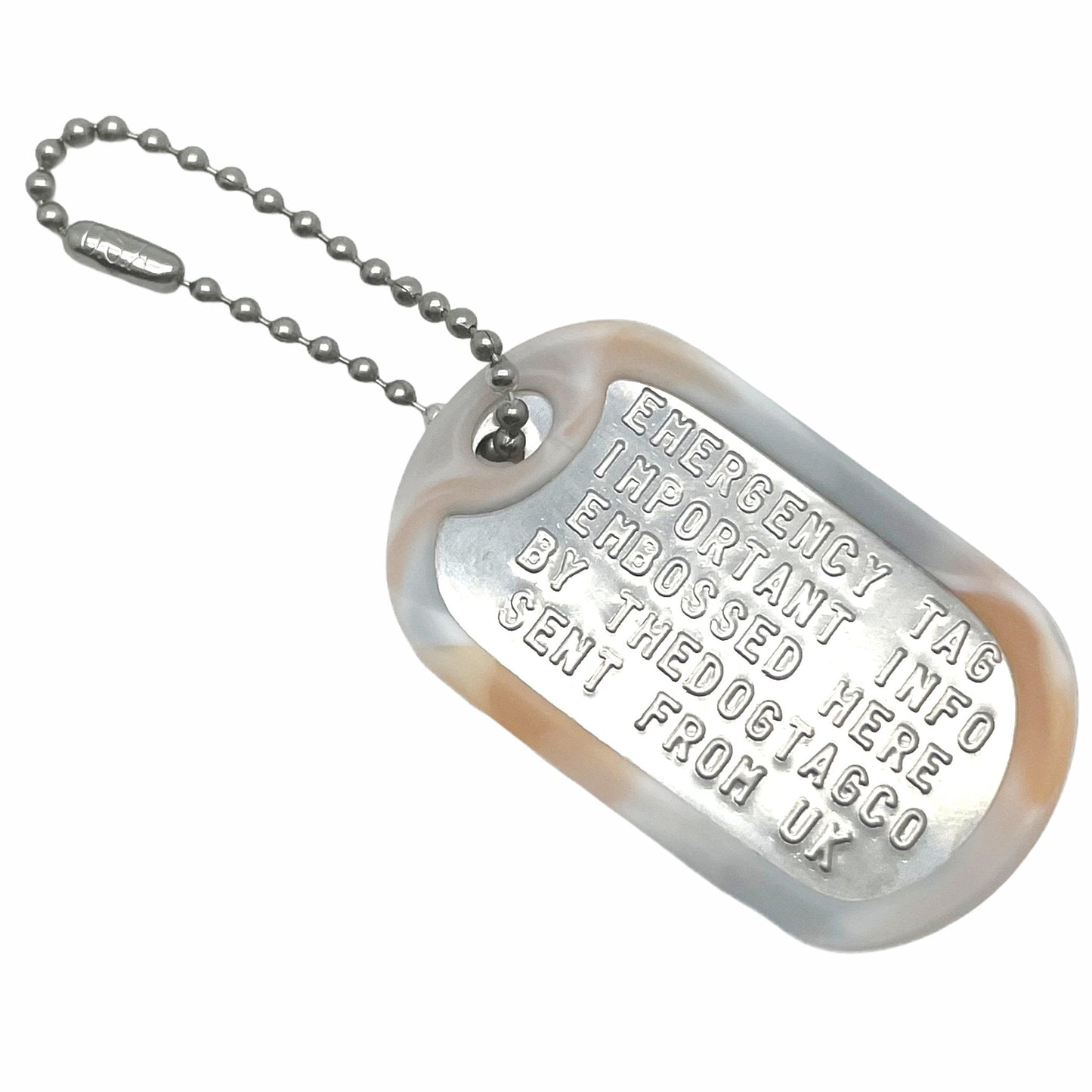 Military Dog Tag Stainless Steel Single Keychain, Emergency, Luggage Tag, Supplied supplied with 4" chain