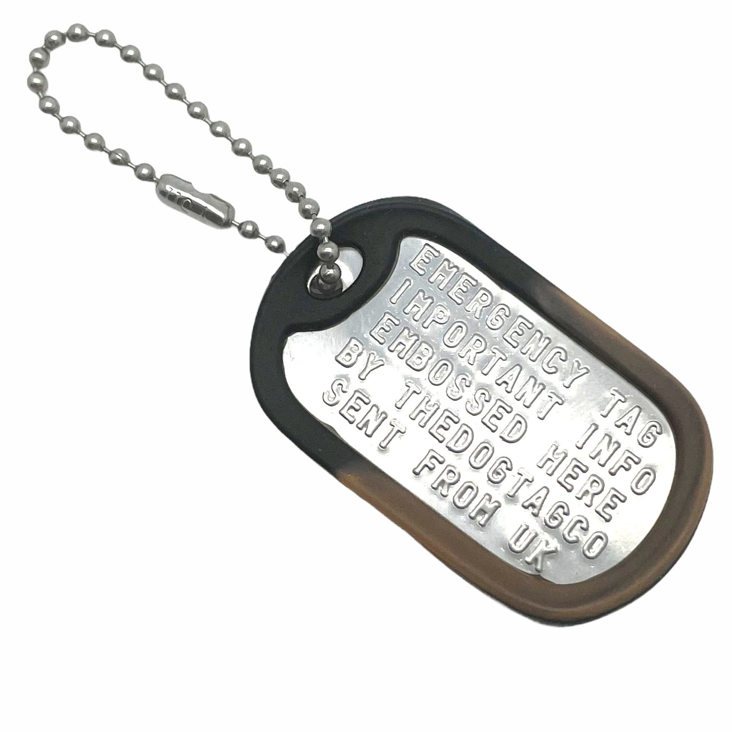 Military Dog Tag Stainless Steel Single Keychain, Emergency, Luggage Tag, Supplied supplied with 4" chain