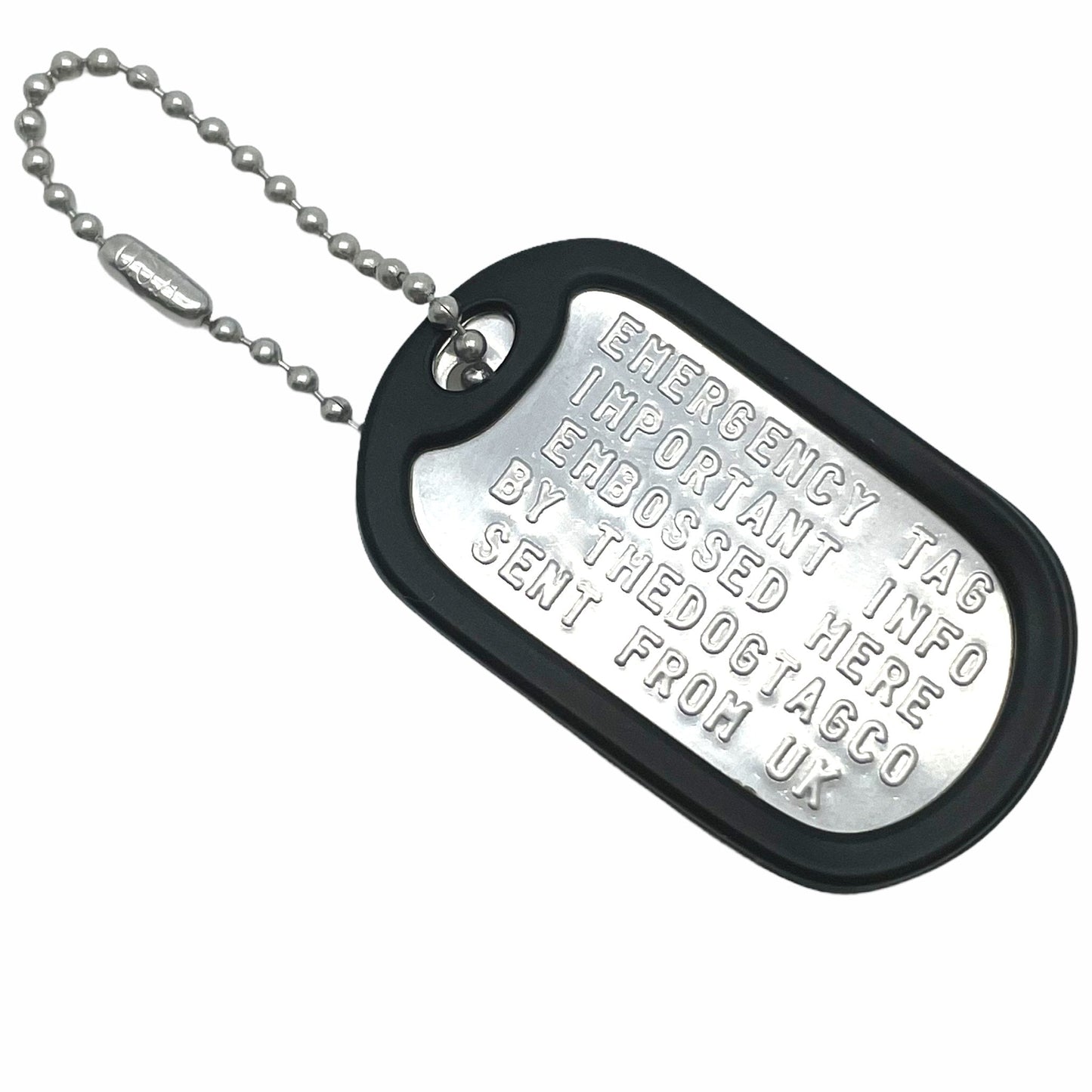 Military Dog Tag Stainless Steel Single Keychain, Emergency, Luggage Tag, Supplied supplied with 4" chain