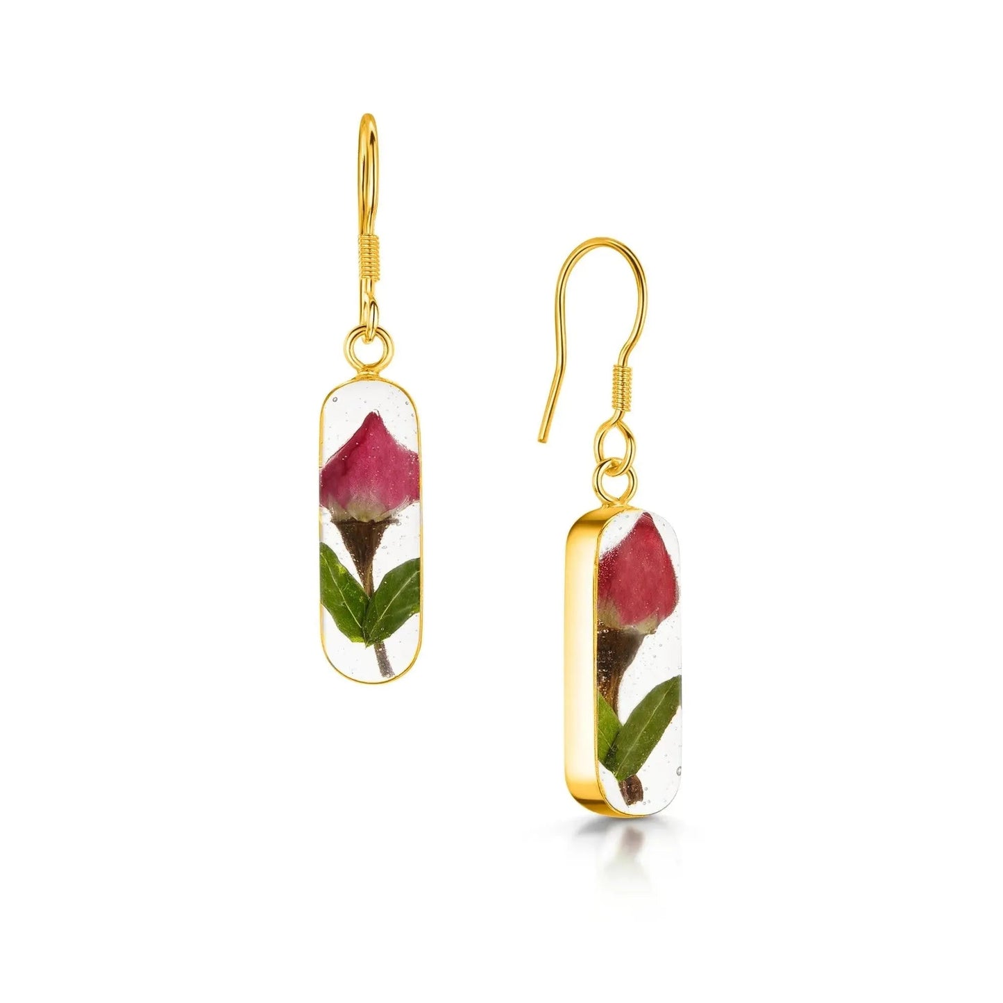 Miniature rose oval drop earrings. Valentines Jewellery