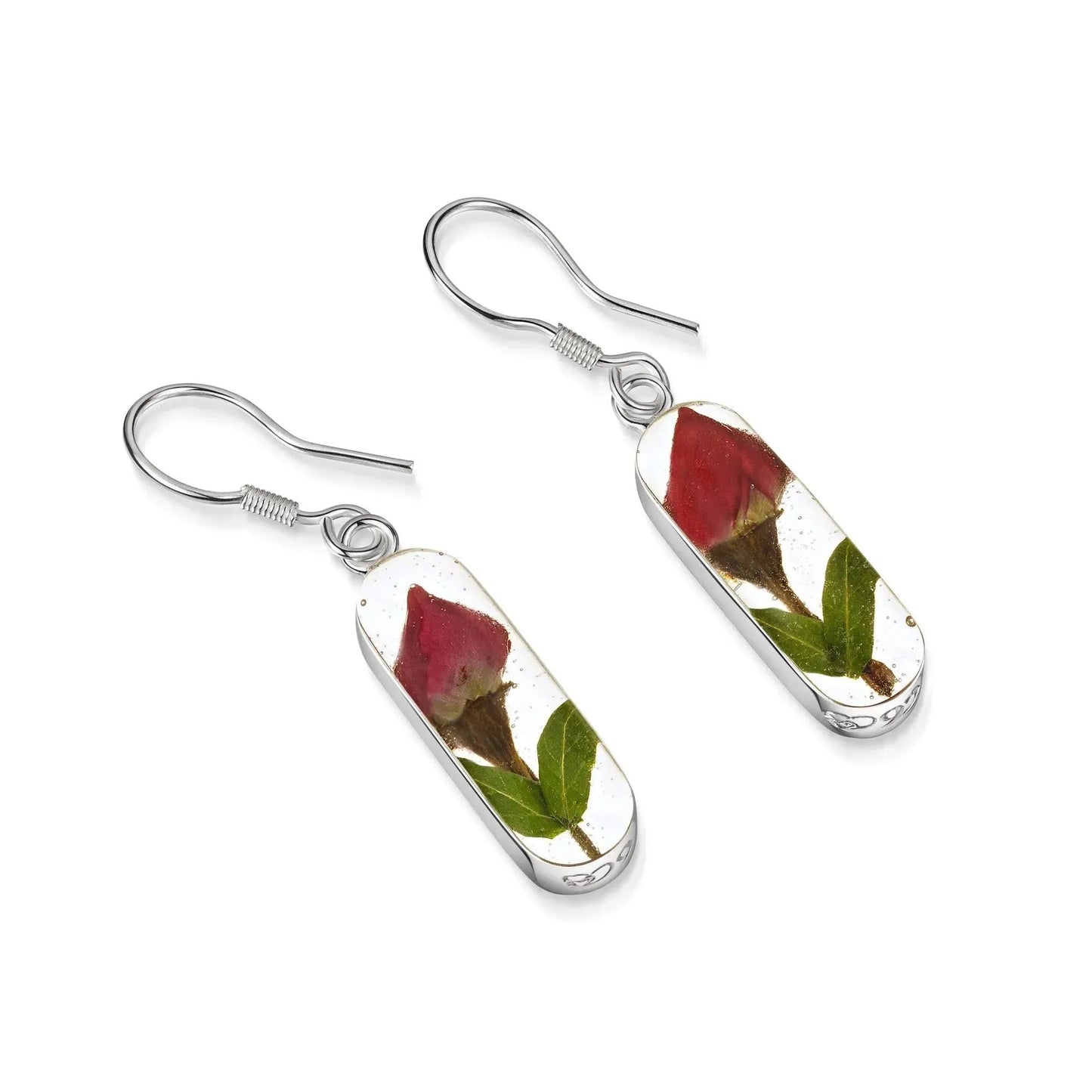 Miniature rose oval drop earrings. Valentines Jewellery