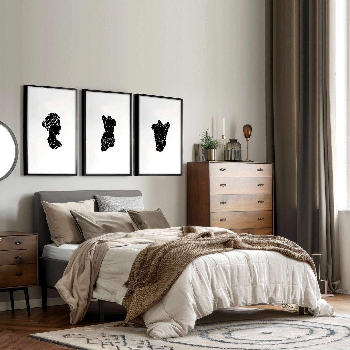 Minimalist Decor Bedroom | Set of 3 Sculpture Wall art Prints