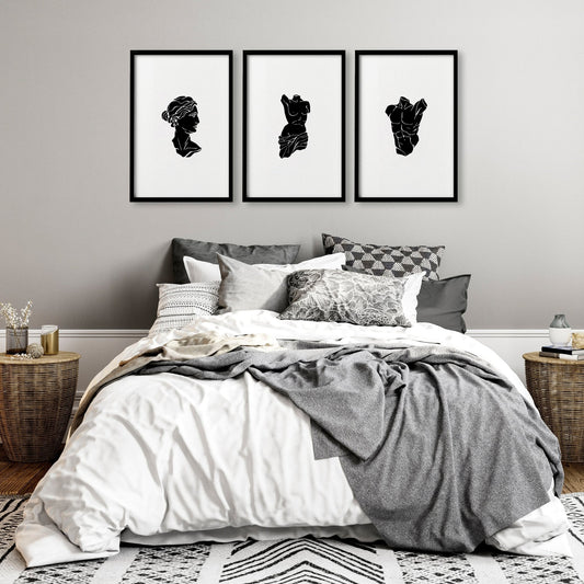 Minimalist Decor Bedroom | Set of 3 Sculpture Wall art Prints