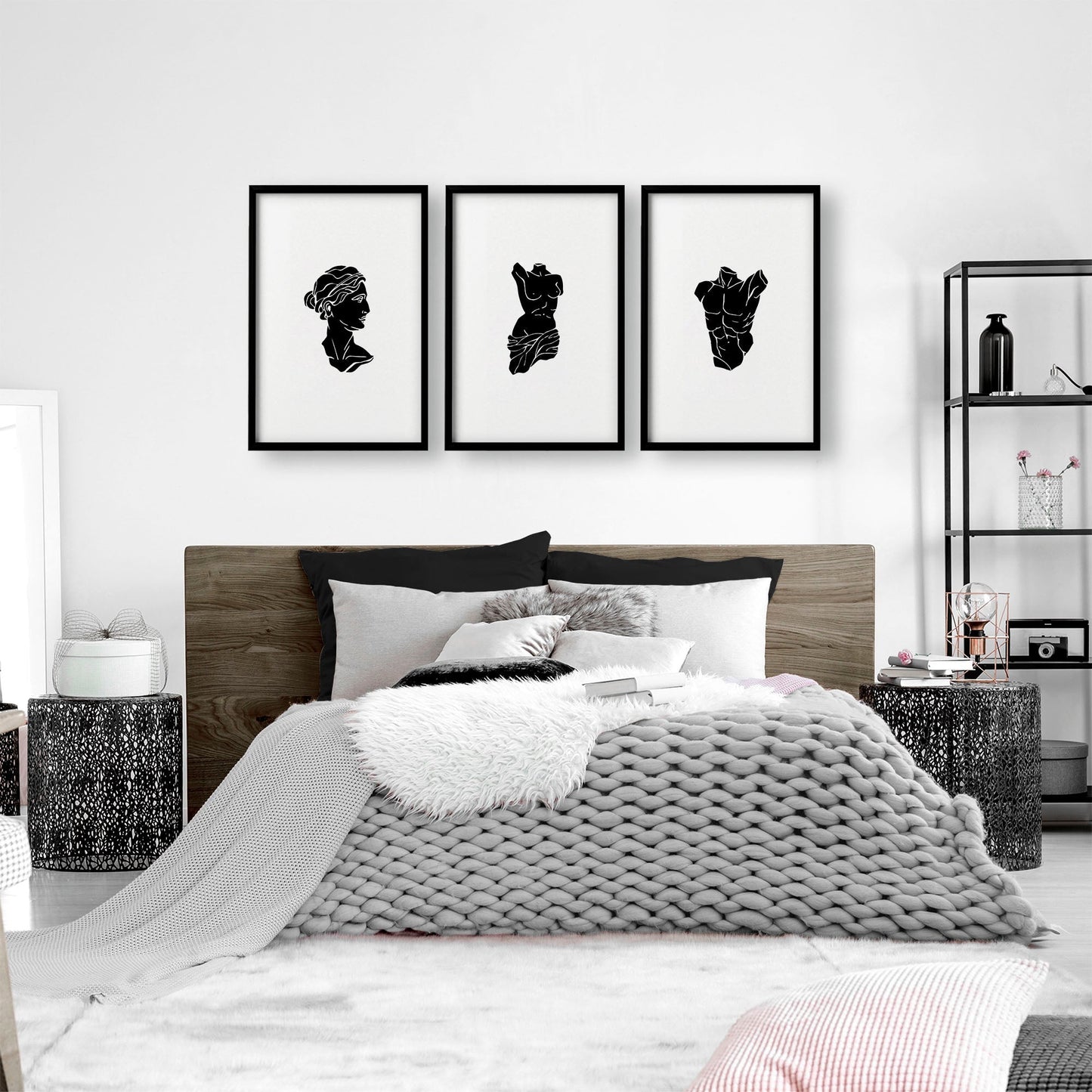 Minimalist Decor Bedroom | Set of 3 Sculpture Wall art Prints