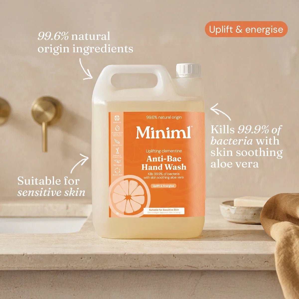 Uplifting Clementine Anti-Bac Hand Soap – 5L Refill Gel Cleanser