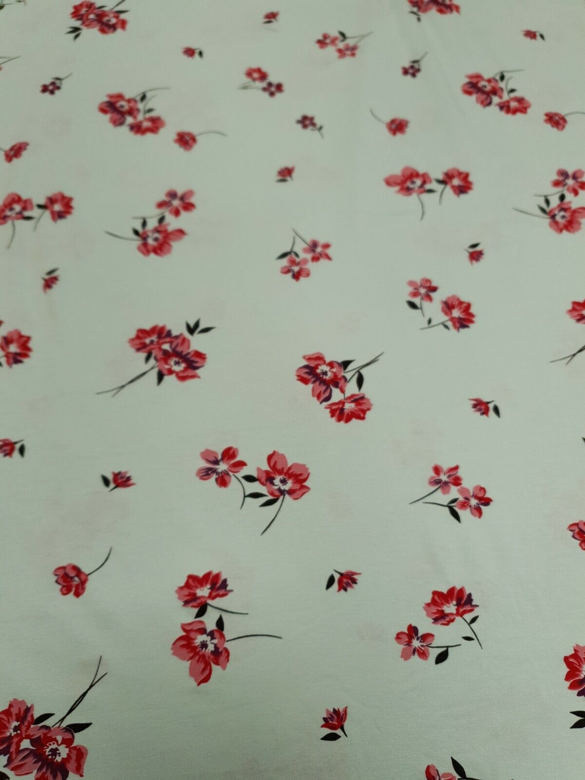 Mint Green Red Floral Print Viscose Elastane Fabric