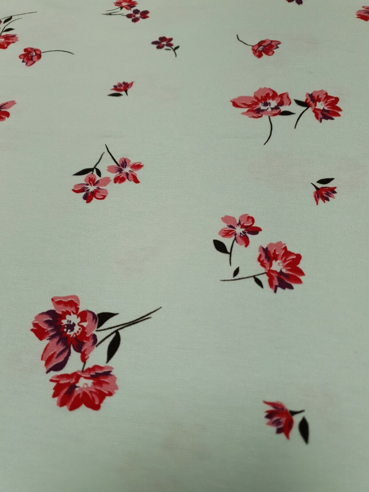 Mint Green Red Floral Print Viscose Elastane Fabric