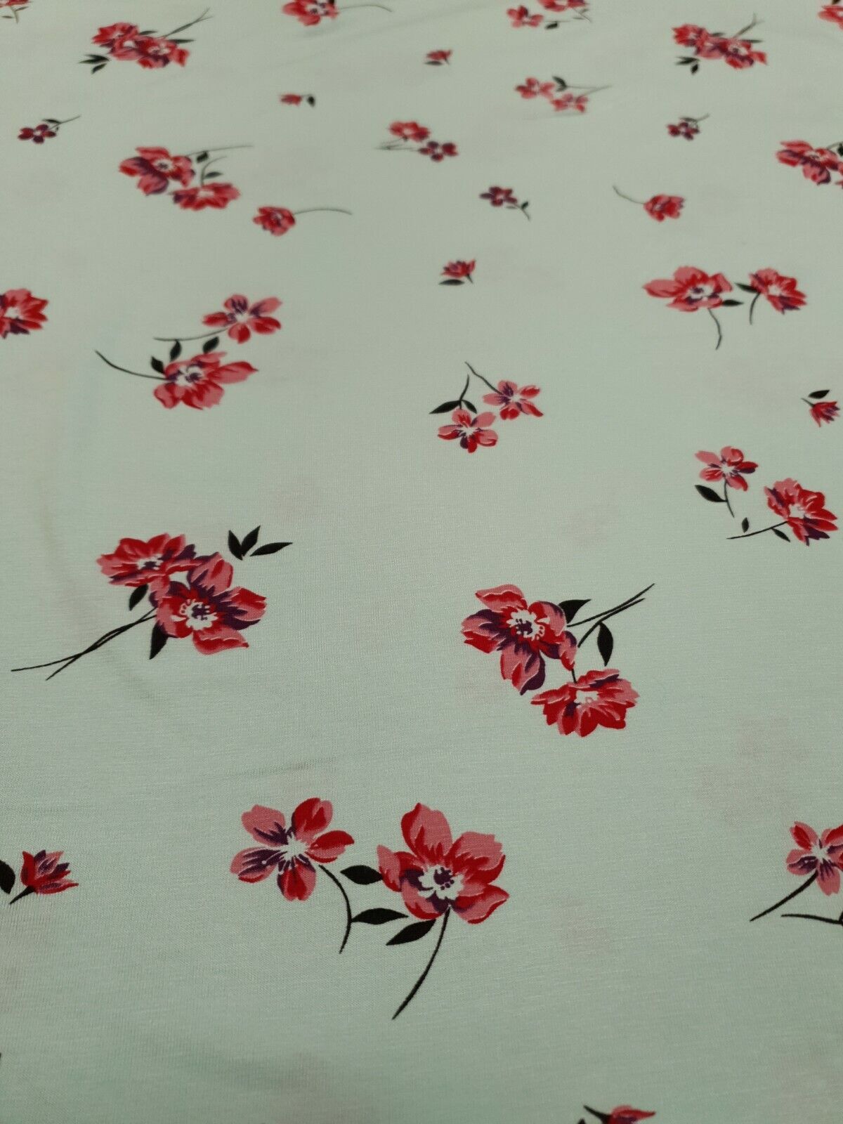 Mint Green Red Floral Print Viscose Elastane Fabric