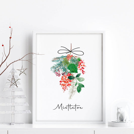 Christmas wall decorations indoor | Mistletoe wall art print