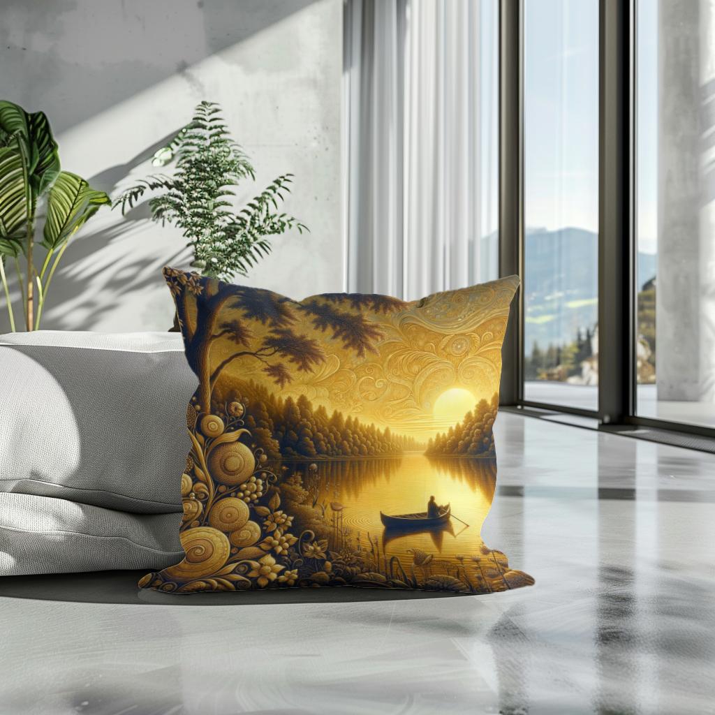 Twilight Serenity Lakeside Cotton Cushion