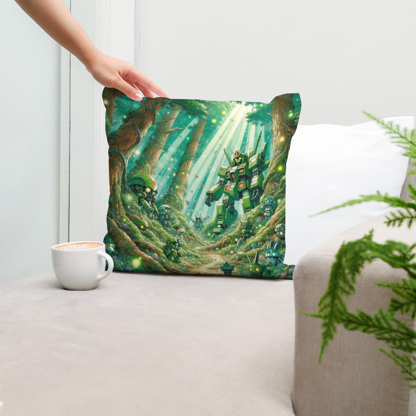 Enchanted Mecha Forest Cotton Cushion