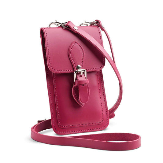 Handmade Leather Mobile Phone Pouch Plus - Magenta