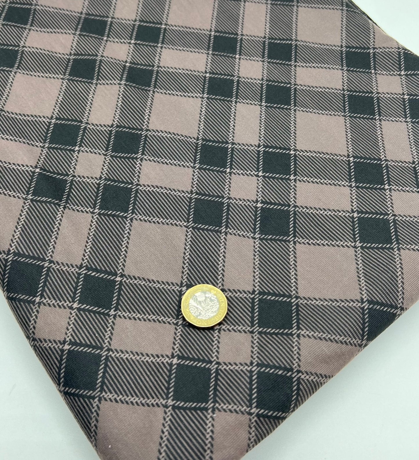 Mocha Black Diamond Check Print Spun Poly Stretch Fabric