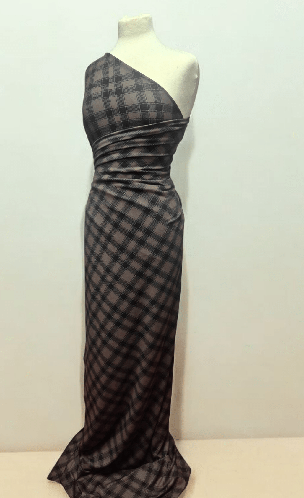 Mocha Black Diamond Check Print Spun Poly Stretch Fabric