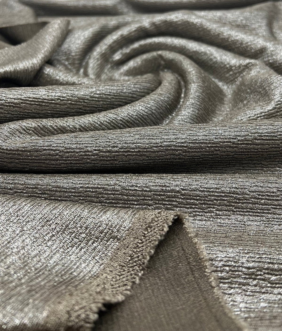 Mocha Silver Metallic Foil Rib Fabric