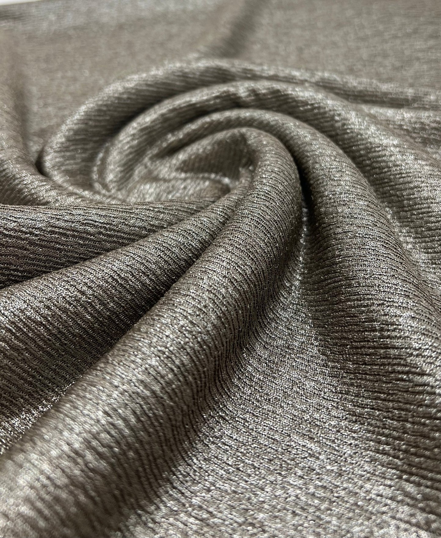 Mocha Silver Metallic Foil Rib Fabric