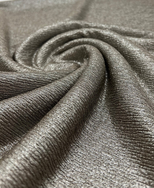 Mocha Silver Metallic Foil Rib Fabric