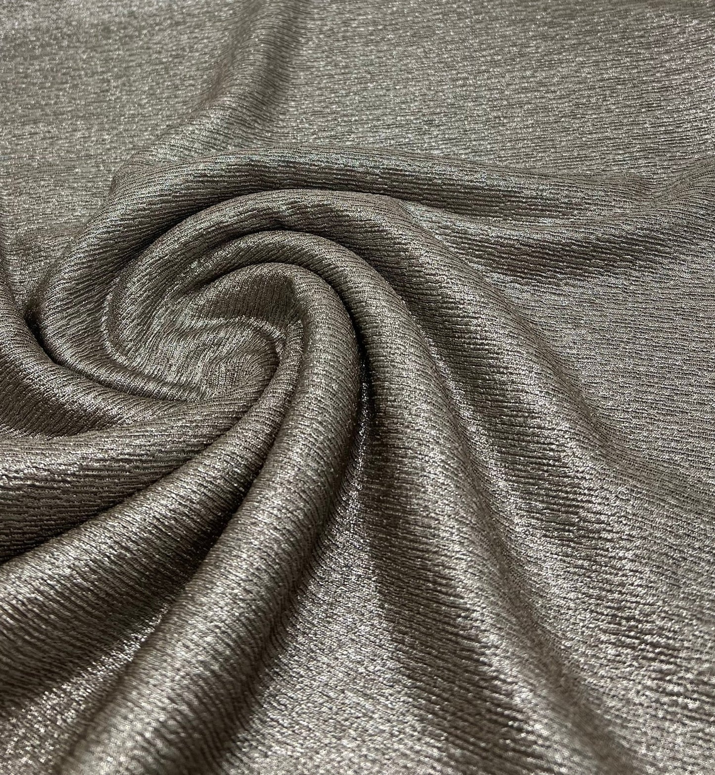 Mocha Silver Metallic Foil Rib Fabric
