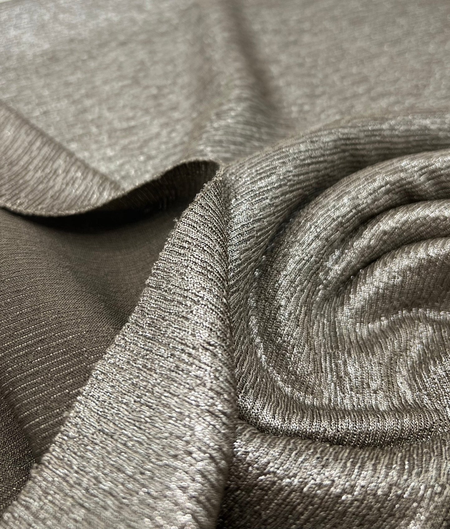 Mocha Silver Metallic Foil Rib Fabric